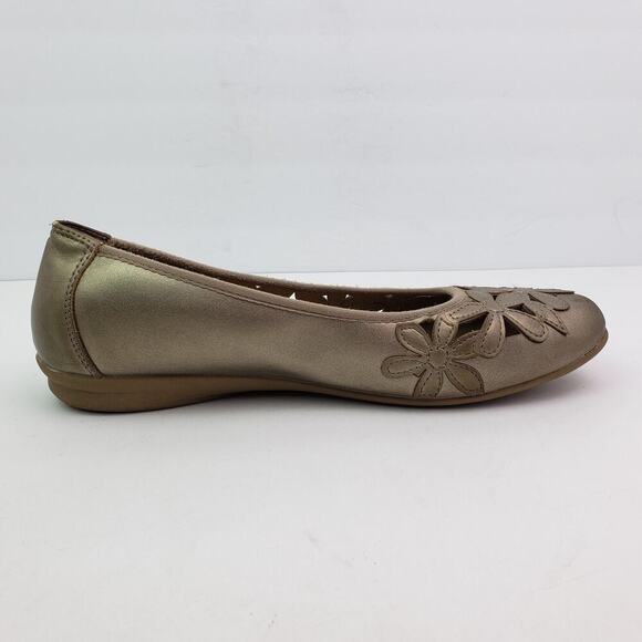 Earth Spirit Womens Size 10 Tan Gold Floral Design Slip On Ballet Flats Shoes - Picture 4 of 12